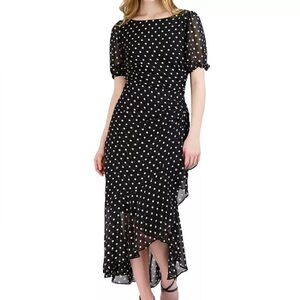 julia jordan Women's‎ Size 6 Navy Polka Dot Ruffled Maxi Dress NWT